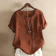 thumbnail image 4 of Blusa de lino y algodón para mujer, camisa de manga corta con cuello redondo, Estilo Vintage, cómoda e informal, 4 of 4