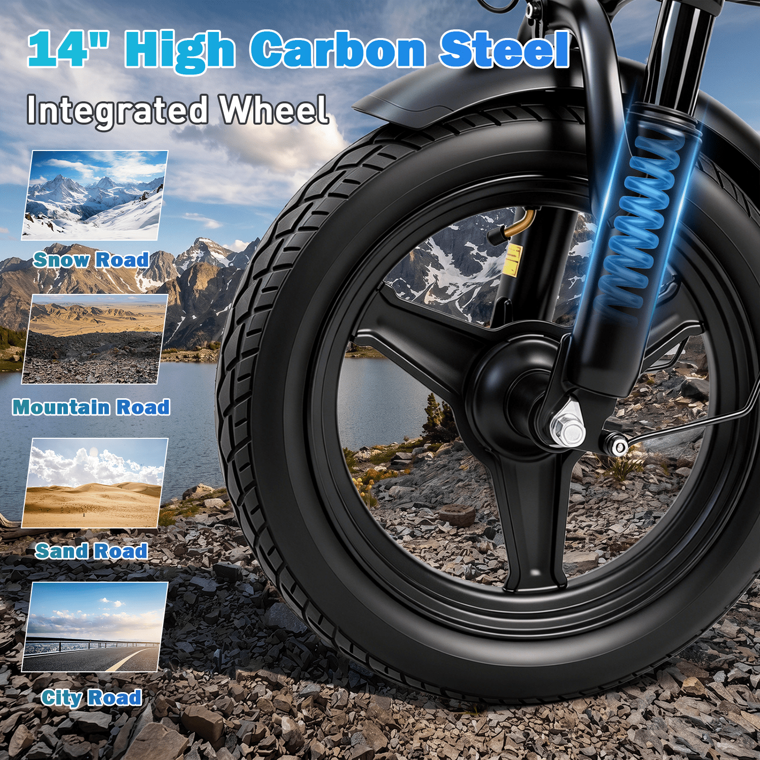 XKJ Electric Bike for Adults, Ebike, Electric Bicycle with 48V 12AH Battery,14" Folding Ebike for Teens, 21MPH,20+ Miles(MAX),500W Motor,Multi-Shock Absorption,Mini E Bikes with Baskets,UL2849