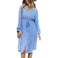 thumbnail image 1 of Femmes Robes Casual Manches Courtes Bouton Imprimé Floral vers le Bas V Cou Été Boho Midi Robe, 1 of 6