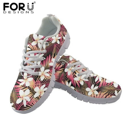 

Beautiful Hawaiian Hibiscus Flower Pattern Ladies Casual Shoes Lightweight Flats Lace Up Shoes Women Mesh Sneakers