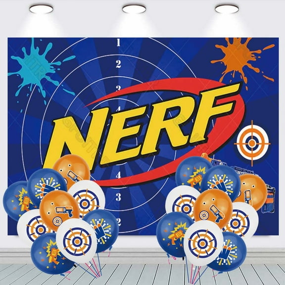 Nerf Taspestry Poster Banner Backdrop Background Birthday Balloons Party Supplies Wall Decor