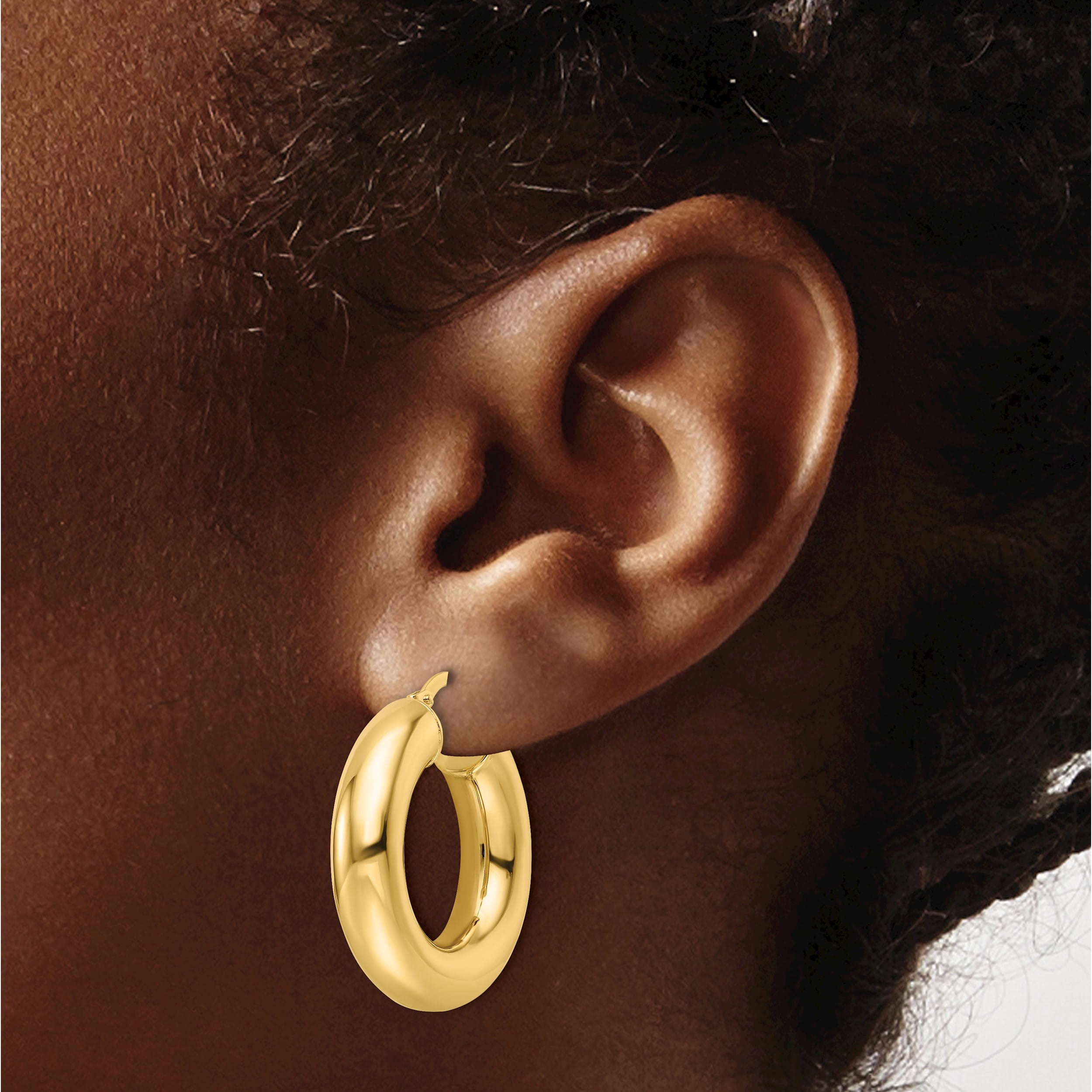 14K Yellow Gold Polished 6Mm Hollow Round Tube Hoop Earrings (Width 25.6) (Length 26.8) - Jbsp