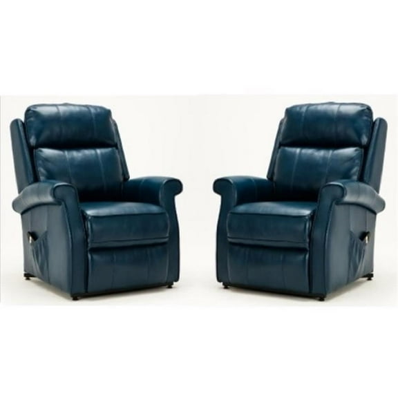Home Square 2 Piece Traditional Faux Leather Accent Chair Set in Navy Blue