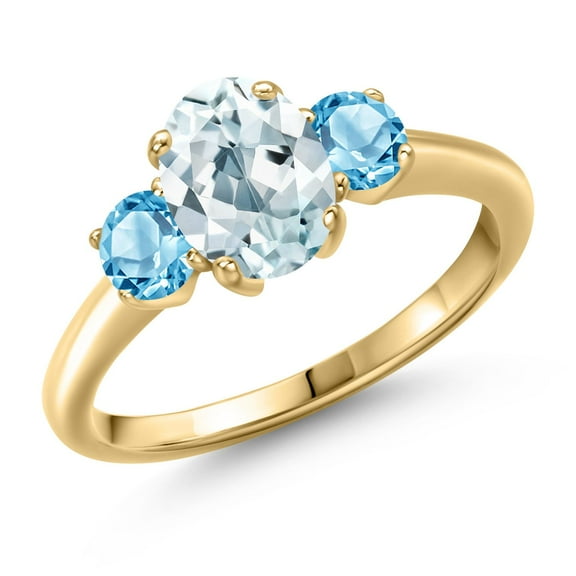 Gem Stone King 1.91 Ct Sky Blue Aquamarine Swiss Blue Topaz 18K Yellow Gold Plated Silver Ring (Size 7)