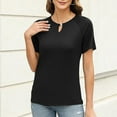 thumbnail image 2 of Lovskoo Summer Tops for Women 2024 Round Neck Short Sleeve Solid Color Top Shirt Solid Color Trendy Casual T Shirt Black, 2 of 8