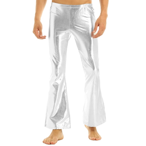 iiniim Pantalons de Danse Brillants à Sequins pour Hommes Costume de Danse Hippie Fête Disco Leggings Évasés Scintillants Clubwear Argent G