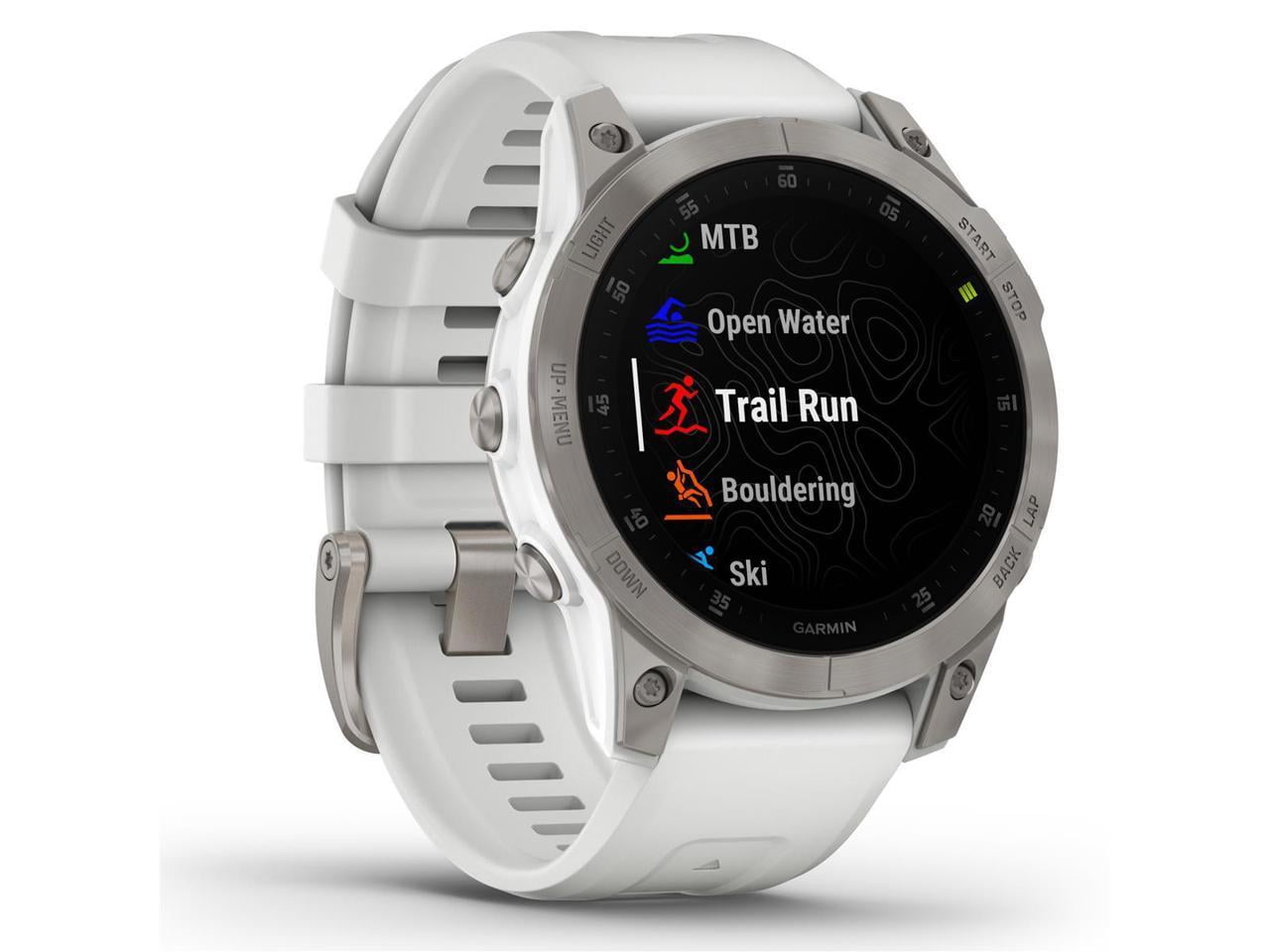Open Box Garmin epix Gen 2, Premium active smartwatch, Health and wellness features, touchscreen AMOLED display, adventure watch with advanced features, white titanium