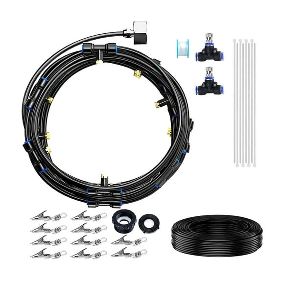 Low Pressure Misting Kit with Brass Nozzles, Outdoor Trampoline Sprinkler System for Patio Greenhouse Cooling & Humidifyingc