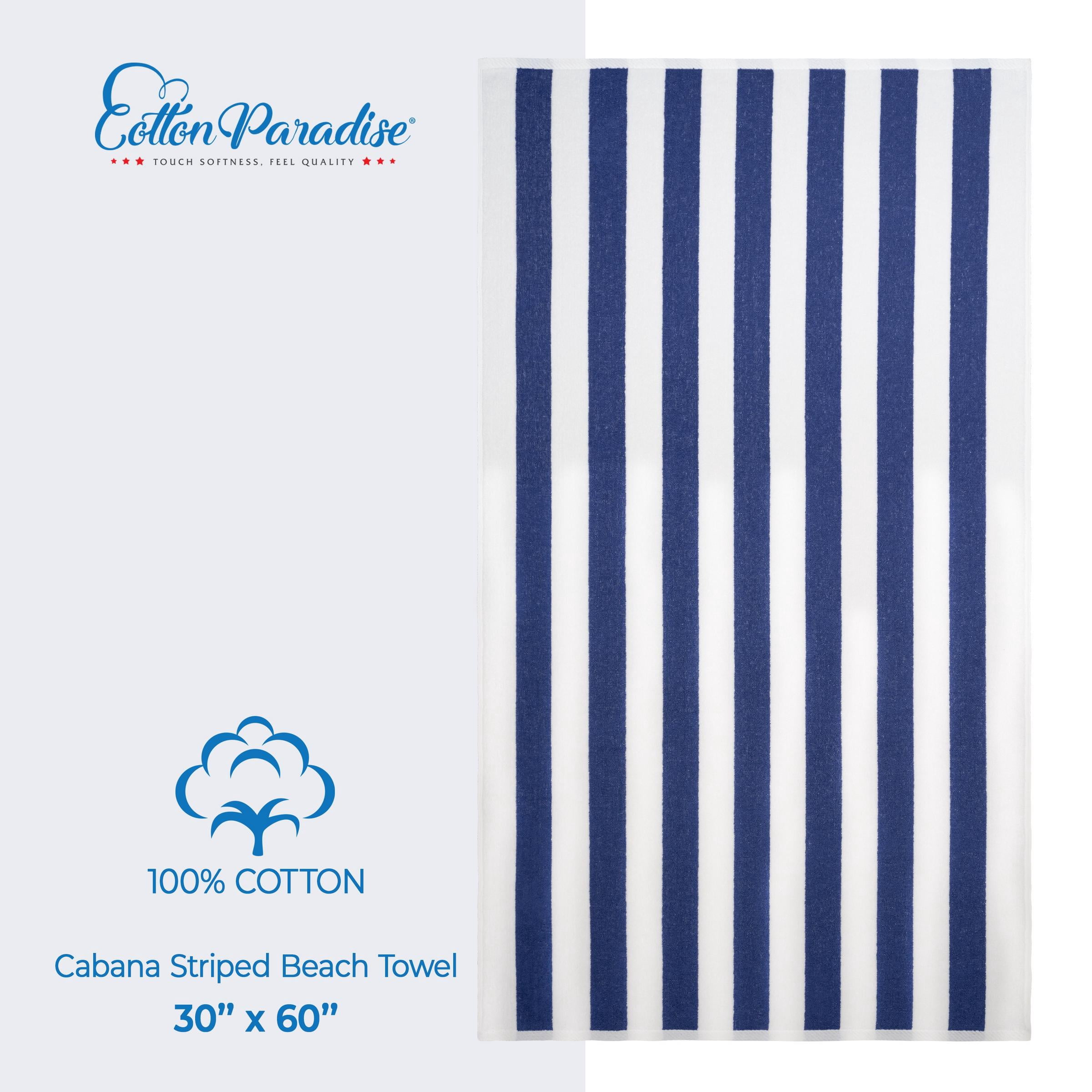 Cotton Paradise, Cabana Stripe Beach Towels 4 Packed, 100 % Cotton Extra Large Pool Towels, Oversized Swim Towels, Soft Absorbent Quick Dry, Navy Blue