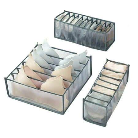 

YFMHA 3pcs Underwear Storage Box Foldable Drawer Bra Organizer Case Kit (Grey)