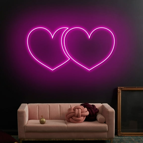 Craftnamesign Couple Heart Neon Art, Heart Led Light For Wall Decor, Heart Wedding Wall Sign