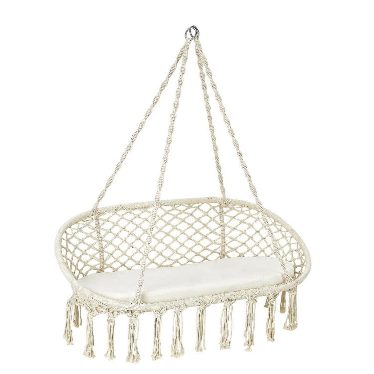 Aimee Lii 2 Person Hanging Hammock Chair with Cushion Macrame Swing, Patio Swing Chair, Beige