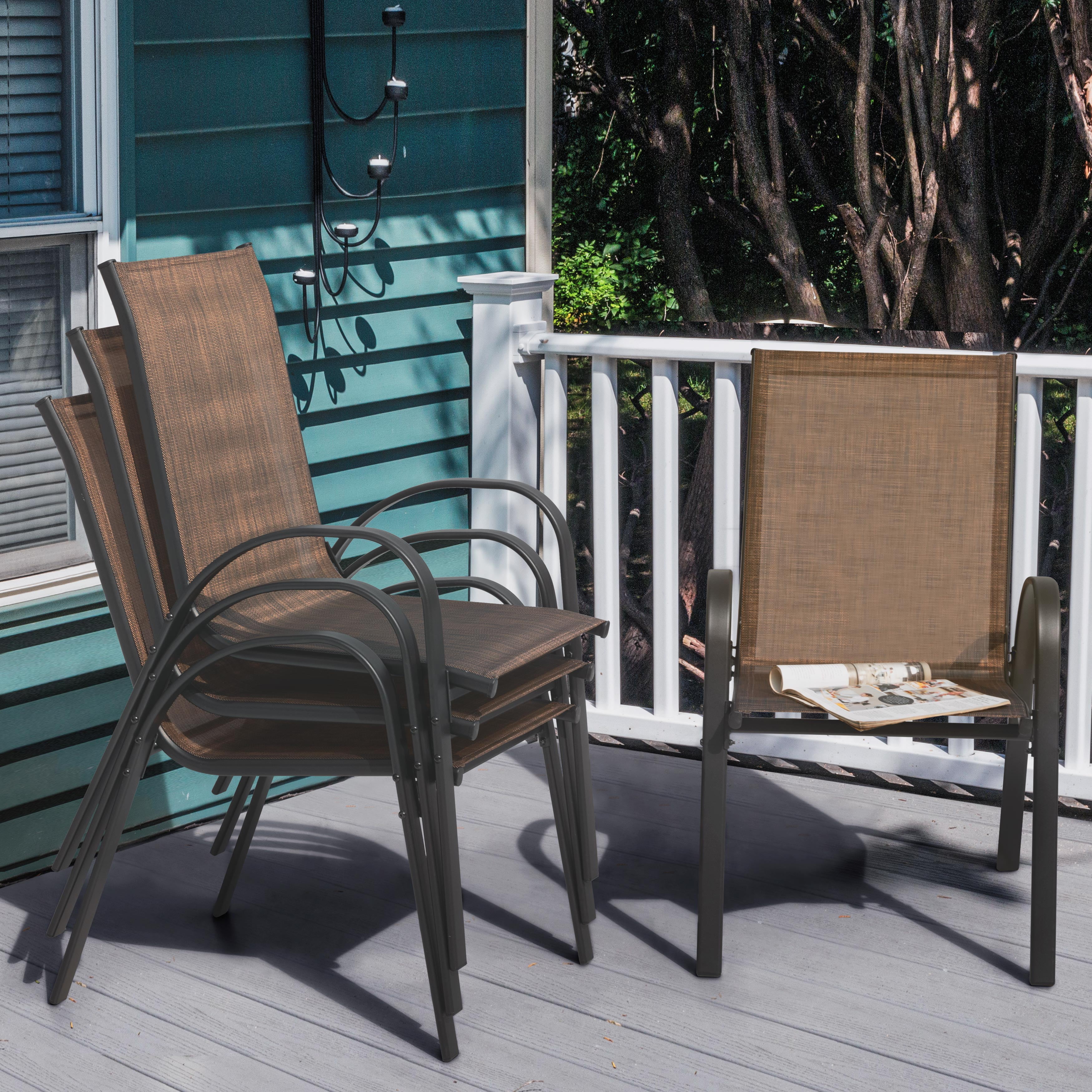 Nuu Garden Set of 4 Patio Dining Chairs, Outdoor Stackable Chairs for All Weather, Breathable Textilene Outdoor Armchair Set, Brown