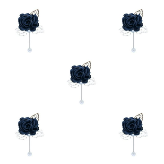 Youkk Elegant Corsage Brooches For Sophisticated Wedding Look Polyester Delicate And Refined Formal Occasions dark blue 5Set
