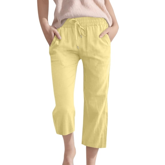 Mercatoo Girls Cropped Pants, Drawstring Elastic Waist Capri Trousers with Pockets, Breezy Summer Casual Bottoms for Vacation