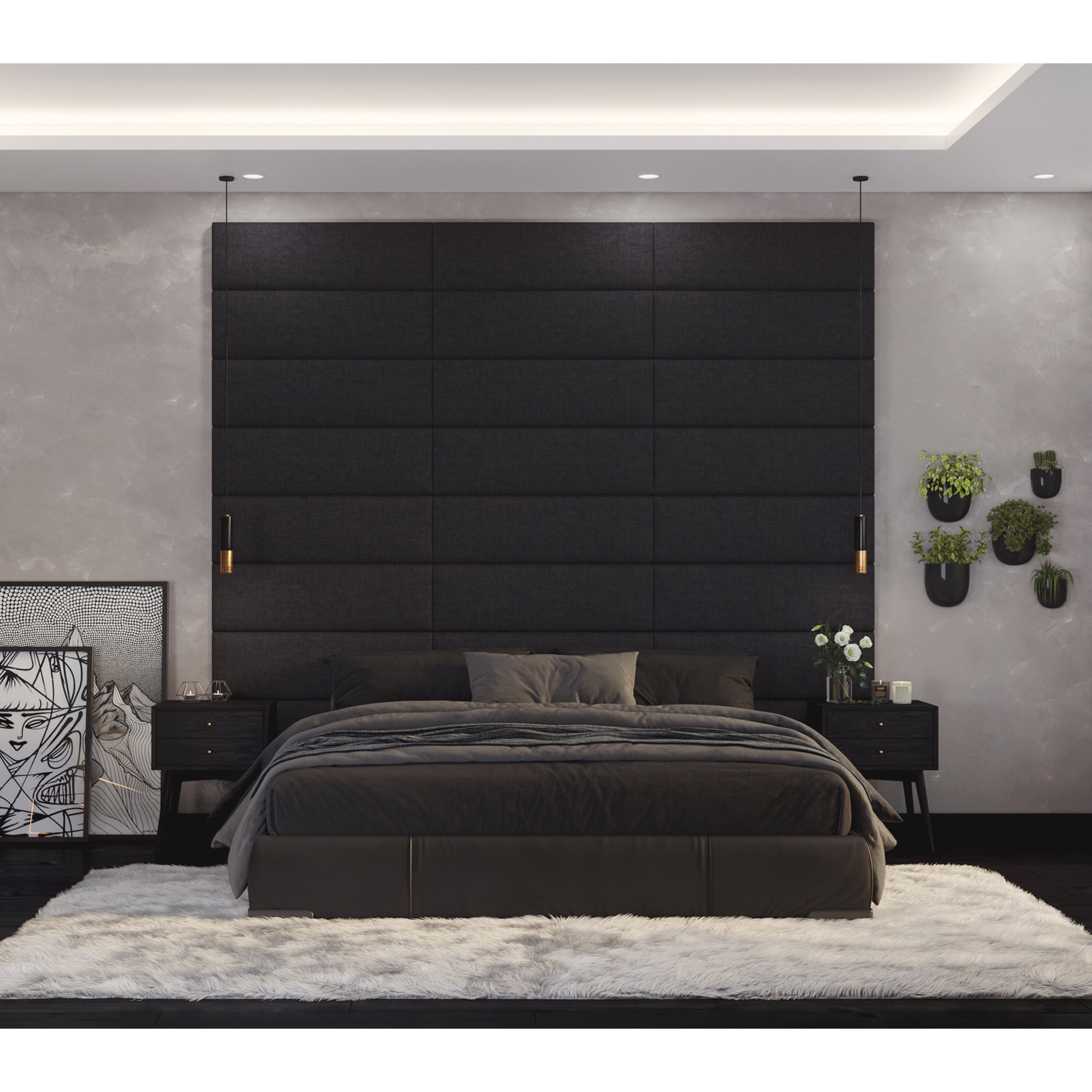 Jaxx Panelist Modern Padded Headboard – Set of 4 Wall Mounted Panels - King, Cypress Green Microvelvet