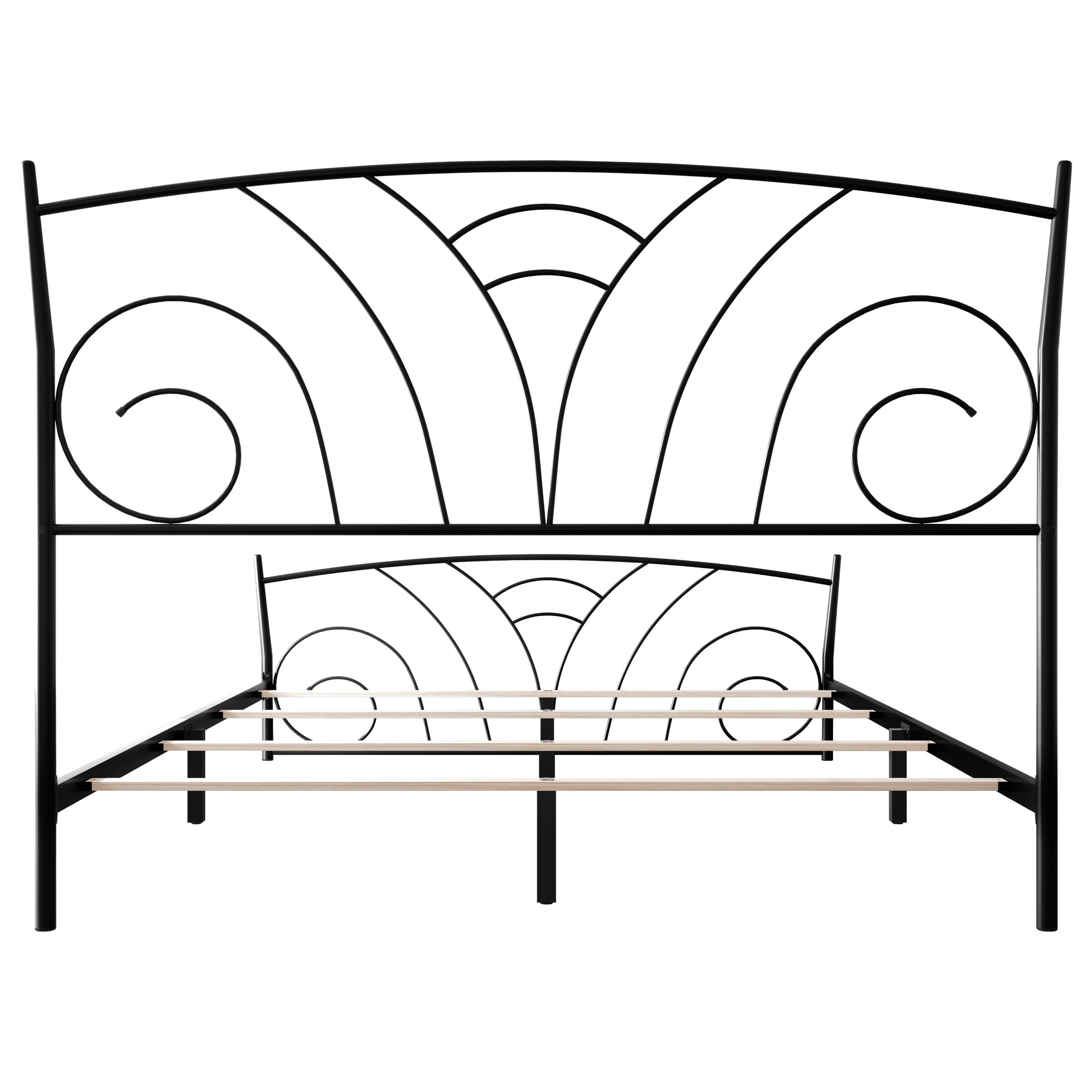 Home Design Essex King Metal Bed Frame with Wavy Strip Design & Sturdy Metal Construction, Black, Easy Assembly