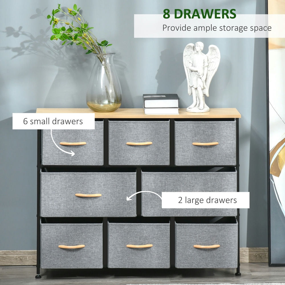 Demi Bonn Dresser for Bedroom with 8 Drawers, Chest Dresser Organizer with Steel Frame, Wood Top, Storage Drawer Unit with Fabric Bins for Closet, Hallway, Dark Gray