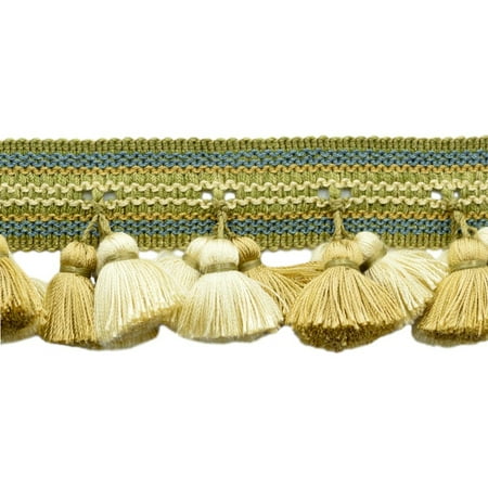 - 2.5 Inch Dark Olive Green, French Blue Tassel Fringe Trim|Basic Trim Collection|Style# TFAR025|Color: Willow - AR03, Sold By the Yard