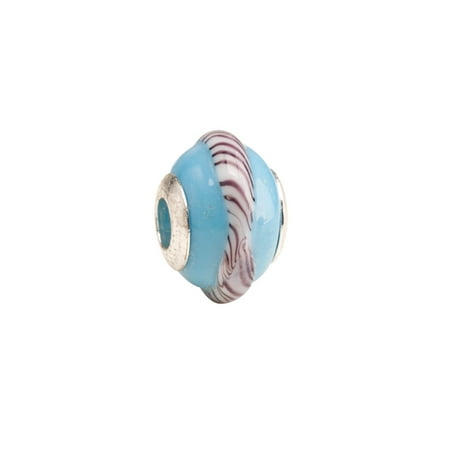 Large Ring Bead (Light Blue With Stripe Ring Large Hole Beads Murano Lampwork European Glass Crystal Charms Beads Spacers Fit Pandora Troll Chamilia Carlo Biagi Zable Snake Chain Charm Bracelets 11.5x17.5mm)