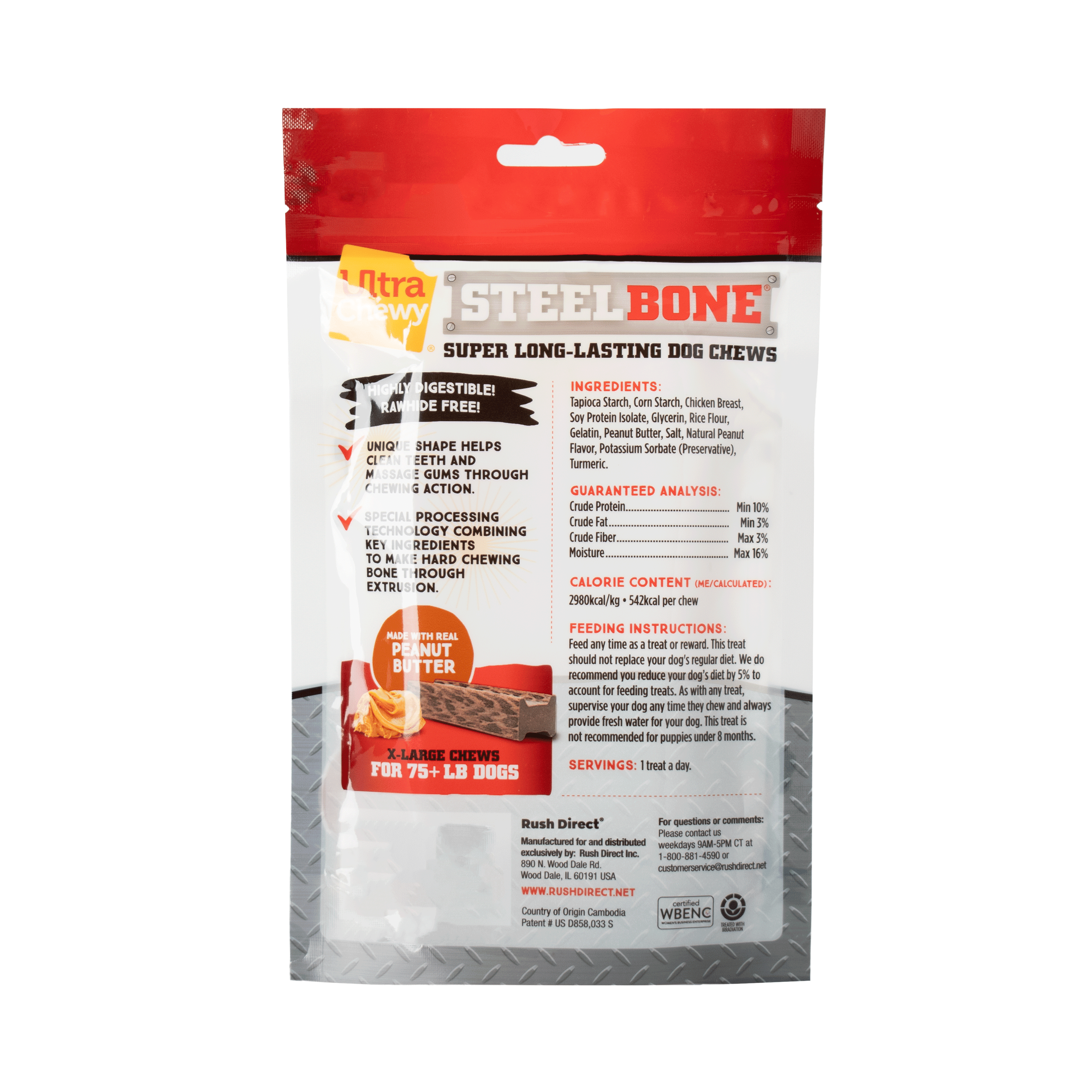 Ultra Chewy Steel Bones Peanut Butter Treat for Dogs, XLarge (2 Pack)