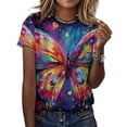 thumbnail image 3 of Colorful Butterfly T Shirts Basic T-Shirt Short Sleeve Ladies Tee Shirt Summer Graphic Clothing, 3 of 5