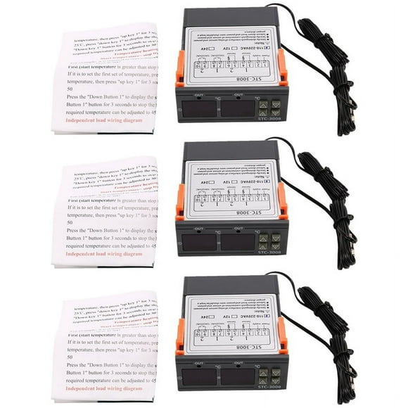 3X Stc-3008 110-220V Controlador de Temperatura de Termostato Digital Dual para Incubadora Termostato HigróMetro Deshumidificador Humidistato