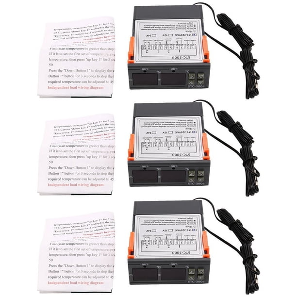 3X Stc-3008 110-220V Controlador de Temperatura de Termostato Digital Dual para Incubadora Termostato HigróMetro Deshumidificador Humidistato