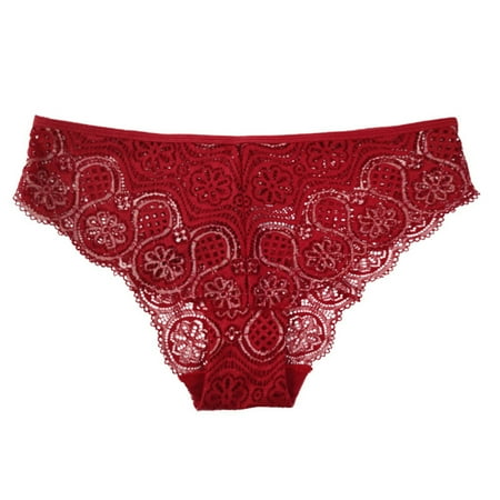 

Women s Sexy Lace Trim Panties See Through Hollow Pattern Mesh Flirt Underwear XL Red
