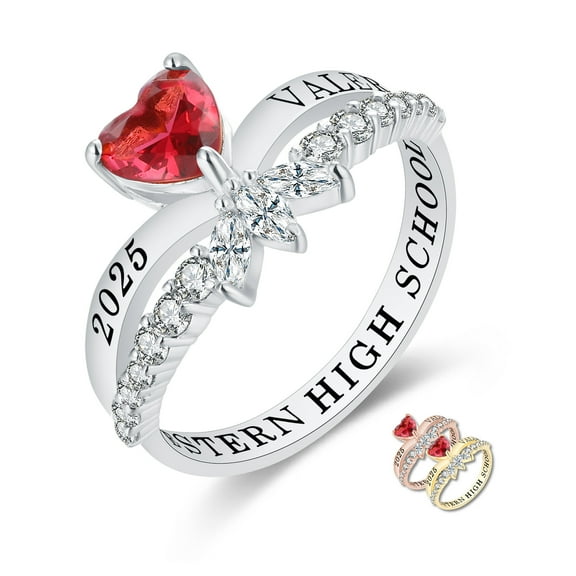 Mementos PJM Custom Class Rings  Sterling Silver for Women High School & College-Platinum-Heartbeat