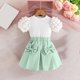 thumbnail image 2 of Odeerbi 18M-8Y Niñas Trajes de Verano Tops de Manga Corta de Algodón Con Falda Plisada Conjunto de Dos Piezas Falda Con Lazo Conjunto de Dos Piezas Falda Con Lazo, 2 of 5