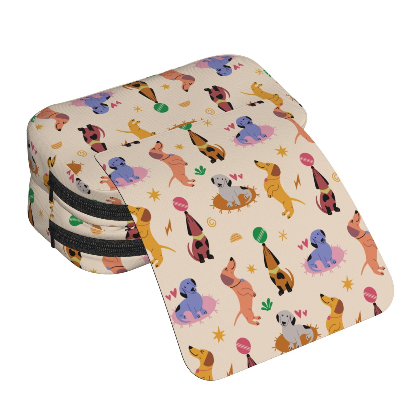 Rateoe Dogs In Different Poses Pattern Double Clamshell Pen Case, Storage Organizer with Two Zipper Compartments– Holds Up to 50 Pencils & Pens