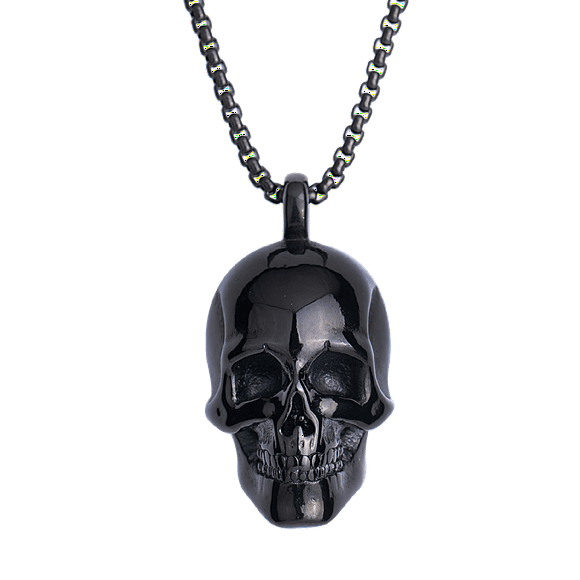 Collar Hombre Calavera de Acero Inoxidable LUCKMAN, Cadena con Dije, Modelo Troy negro UNITALLA