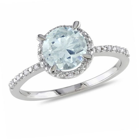 1-1/7 Carat T.G.W. Aquamarine and Diamond-Accent Sterling Silver Halo Ring