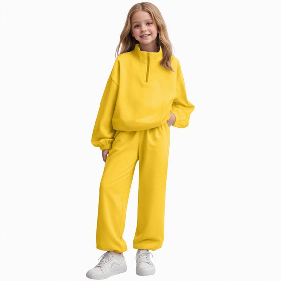 Girls 2 Piece Outfits Sweatsuit Set Half Zip Lapel Long Sleeve Pullover Sweatshirt Jogger Sweatpant Tracksuit