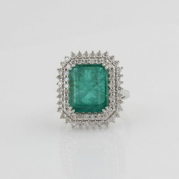 18k White Gold SI/HI Diamond Statement Ring Emerald Women Anniversary Jewelry