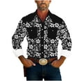 thumbnail image 2 of Wrtxtat Men's Western Cowboy Hippie Shirt Vintage Aztec Camo Printed Casual Pearl Snap Button Up Slim Fit Long Sleeve Work Cargo Shirts with Two Chest Pockets Black#05 XL, 2 of 6