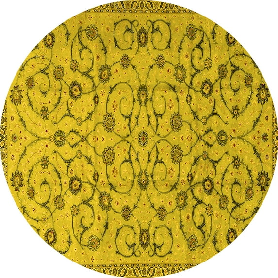 Ahgly Company Machine Washable Indoor Round Persian Yellow Traditional Area Rugs, 6' Round