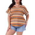 thumbnail image 1 of Blusas informales de mujer de talla grande GRACE & GRANDEUR, con estampado geométrico, mangas de murciélago y escote en V, 3X, color naranja, 1 of 1