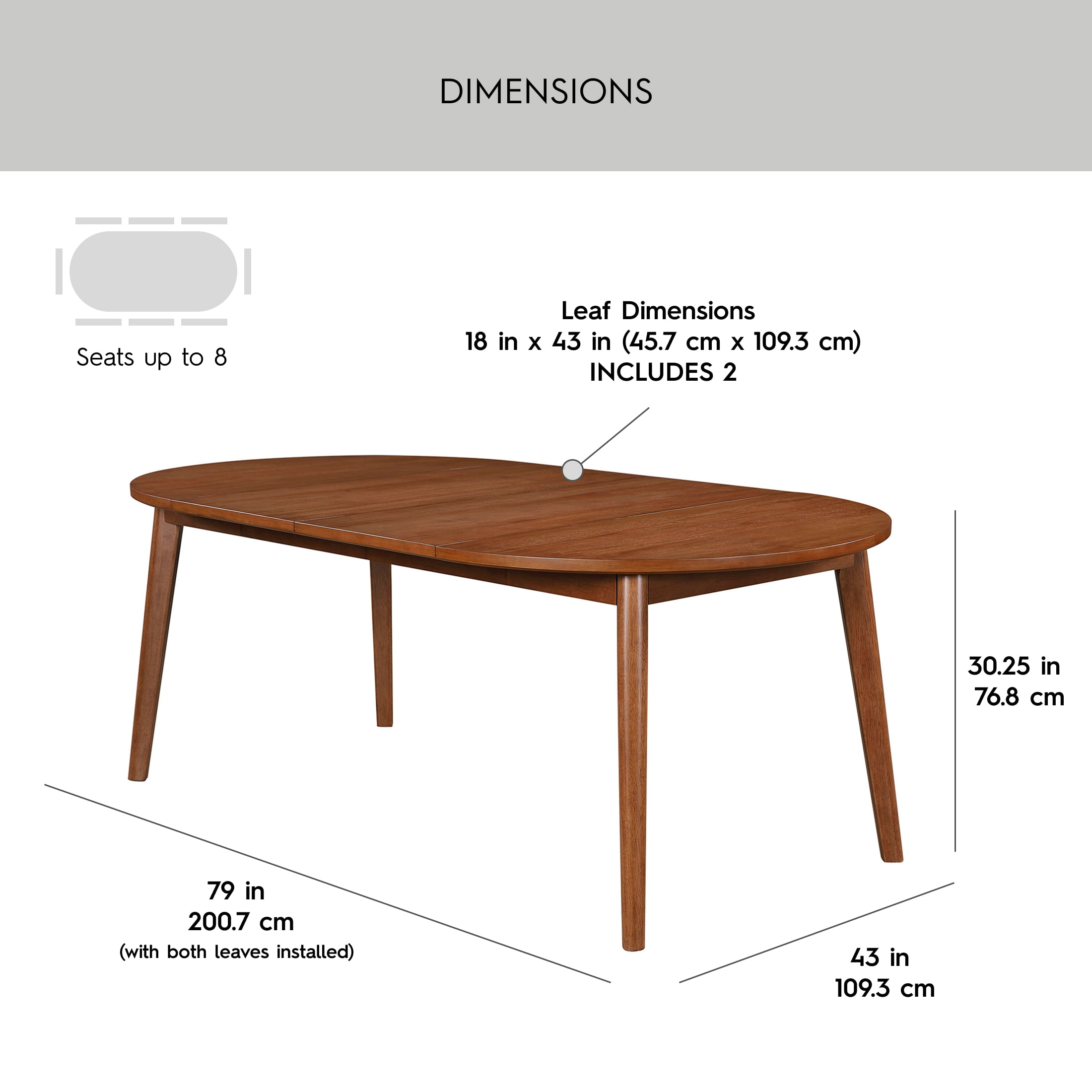 Better Homes & Gardens Greyson Mid-Century Extendable Dining Table, Solid Wood and Veneer, Acorn Finish