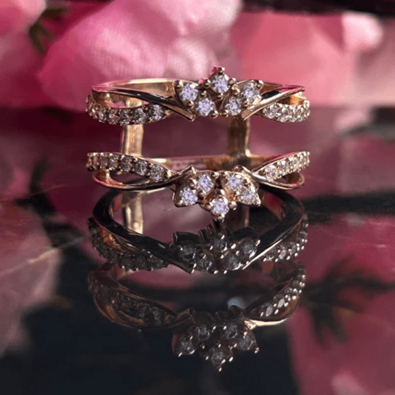 0.60Ct. Round Cut White Diamond Wedding Engagement Ring Enhancer in 14k Yellow Gold Vermeil