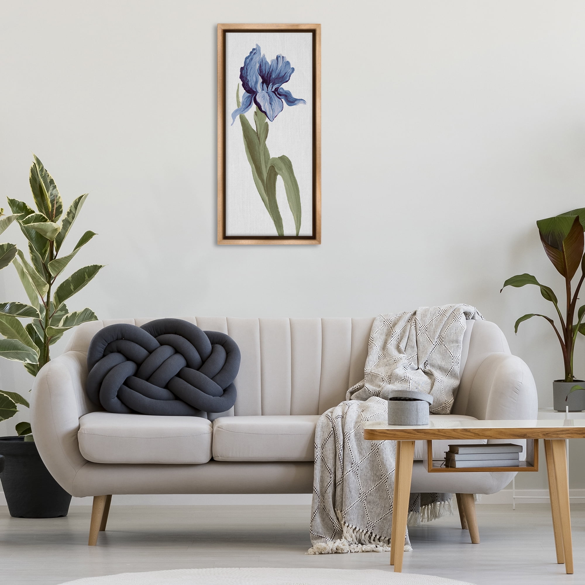 Stupell Industries Blooming Blue Iris Botanical & Floral Painting Brown Floater Framed Art Print Wall Art, 15 x 31