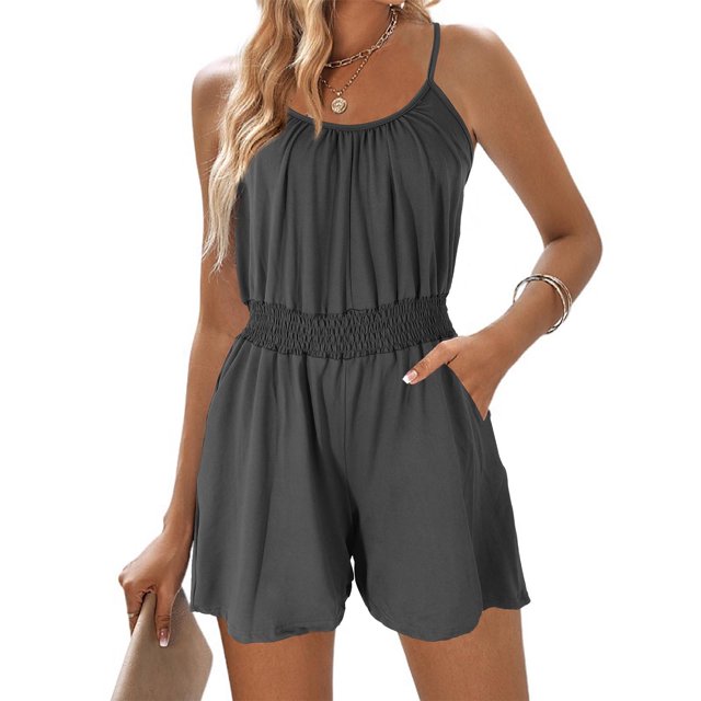Prix Réduit, Combinaison à Taille Élastique pour Femmes, Poches de Couleur Unie, Courte, Ajustement Confortable, Robe Décontractée, Usage Quotidien, Séchage Rapide, Respirante, Tenue Polyvalente, Aérée et Confortable