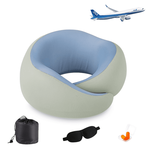 Arevtovis Travel Pillow for Airplanes, 360° Support Memory Foam Neck Pillow with Eye Mask, Earplugs and Storage Bag for Planes, Trains and Long-Distance Driving