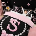 thumbnail image 3 of meiyoeat Pink Coquette Bowtie Bedding For Girls,Kids Personalized Letter S Print Duvet Cover Full,Pink Reversible,3pcs(No Comforter), 3 of 6