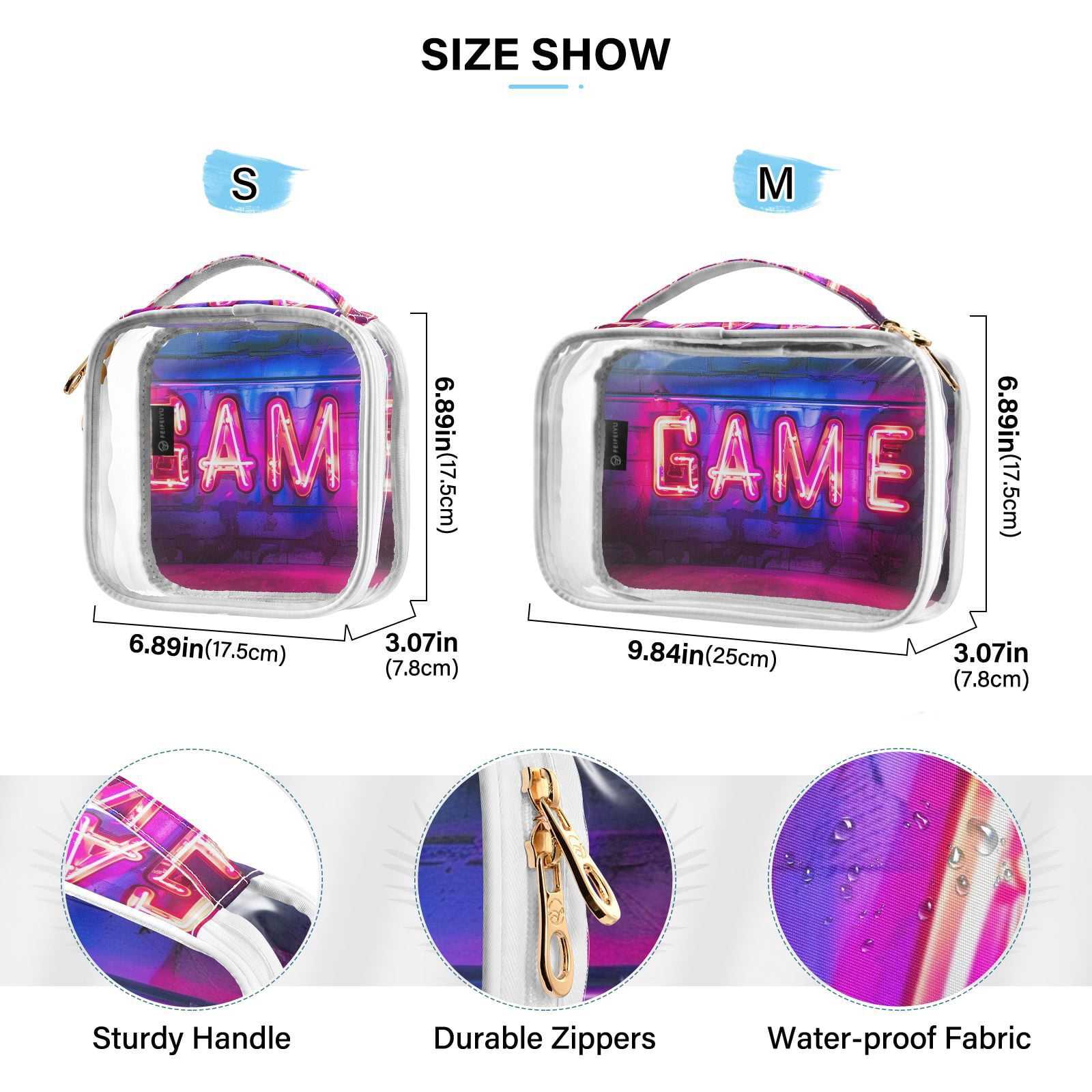 Clear Makeup Bags with Handle Large Opening 2 Pack Set Toiletry Bag Quart Size Bag, for Women Man Traveling Travel Essentials, Toiletries and Other. Game