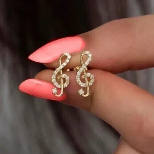 1Ct Round Cut Lab-Created Diamond Music Stud Earring 14K Yellow Gold Plated