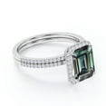 thumbnail image 3 of JeenMata Halo 1.5 Carat Emerald Cut Lab Created Alexandrite and Moissanite Pave Matching Wedding Ring Set in 18k White Gold over Silver, 3 of 4