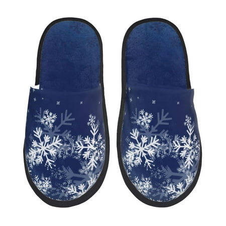 

Noikeo Christmas Blue Pattern Cozy Slippers Indoor for Women and Mens Fuzzy House Shoes Soft Plush Warm Slip-on Slippers-Medium