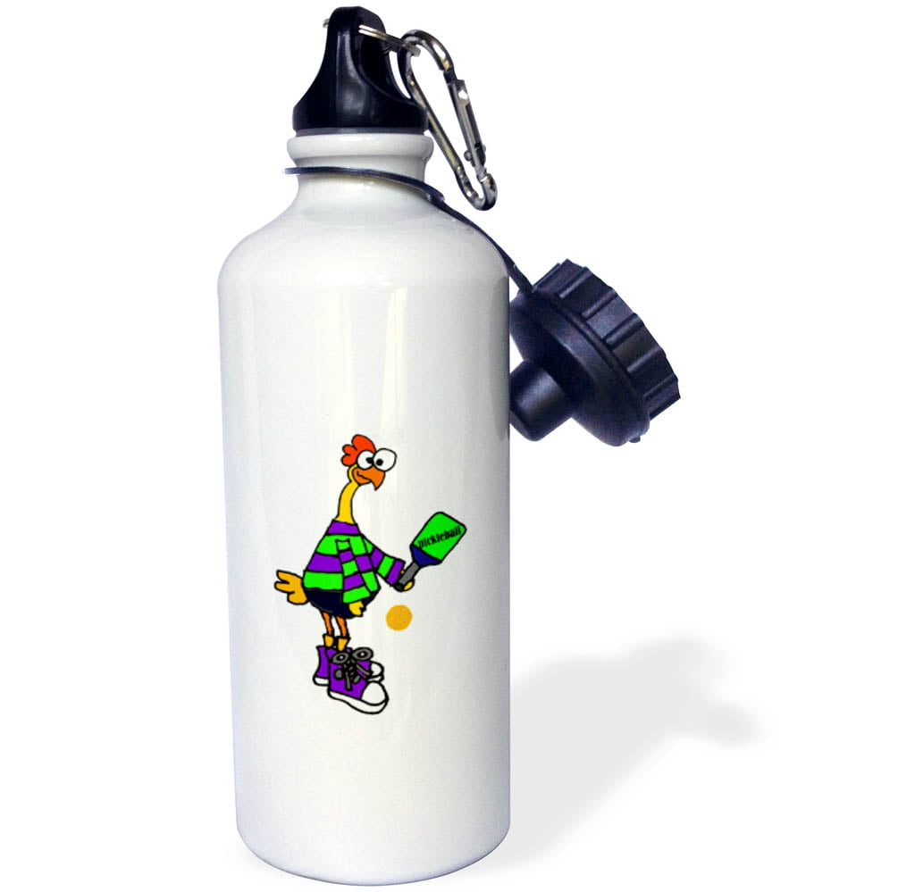 Cute Funny Rubber Chicken Playing Pickleball Sport Cartoon wb_288030_2 3dRose All Smiles Art Sports and Hobbies Flip Straw 21oz Water Bottle 